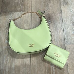 Matching lime green Guess shoulder bag and wallet